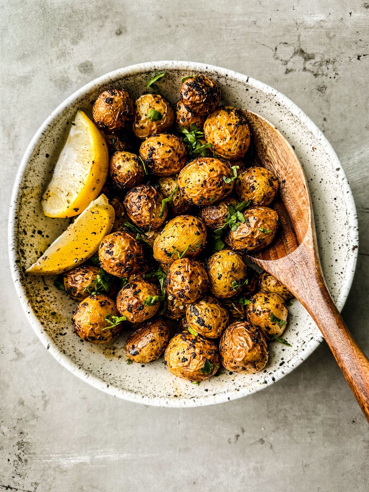Delicious Golden Crisp Herbed Potatoes with Lemon Feta Dip in 4 easy steps